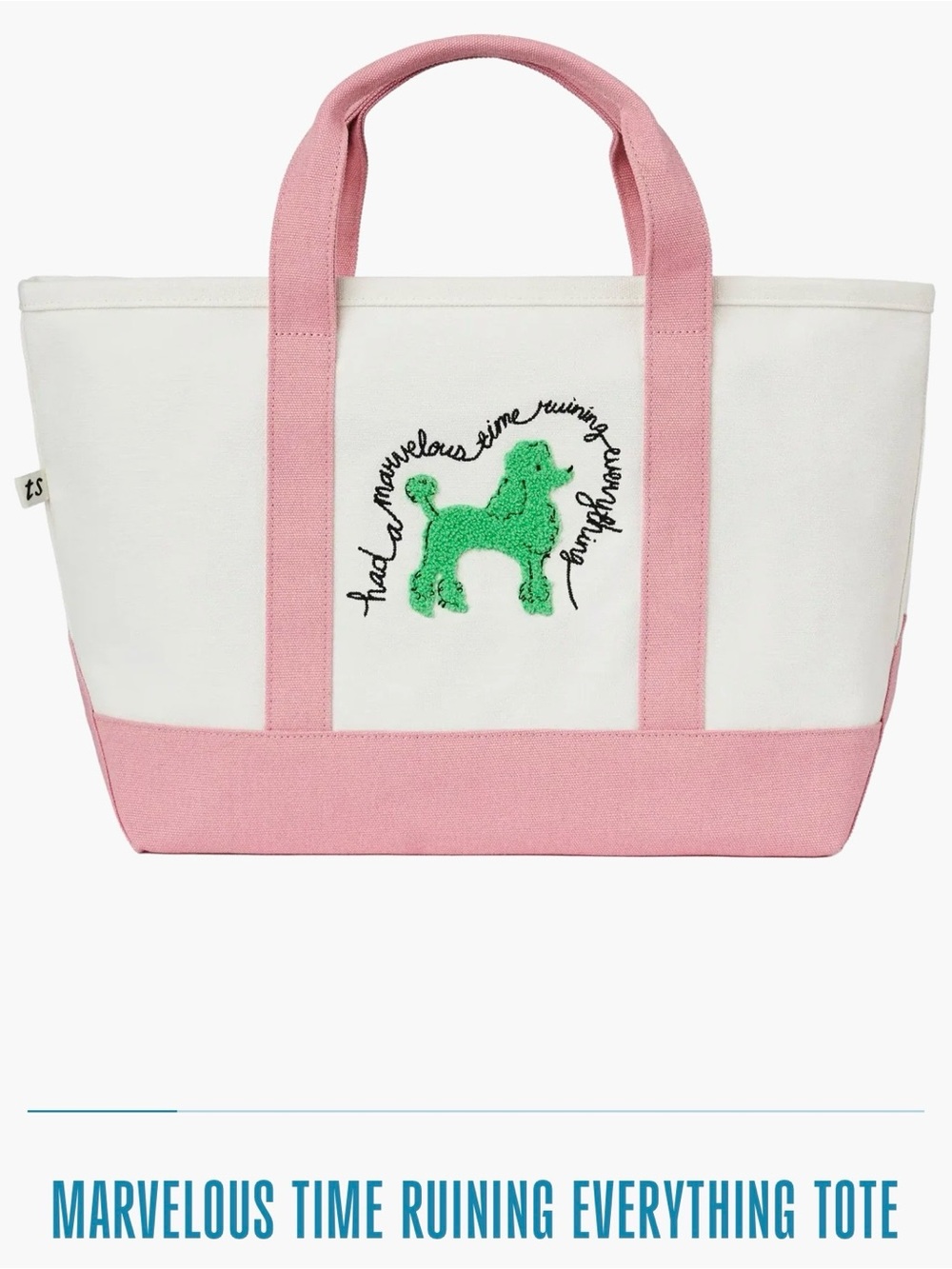 Taylor Swift Pink and White Tote with Green Poodle Motif